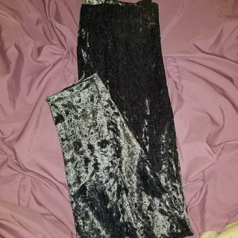 Gray blue velvet leggings.